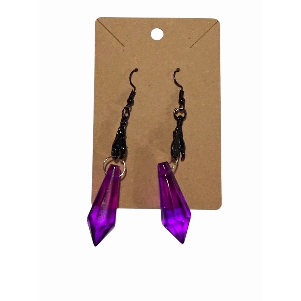 Gothic Black Skeleton Hand Purple Crystal Drop Earrings Witchy Halloween Dangleâ